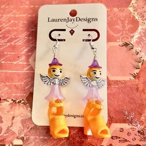 Shoe Fairies Barbie Orange High Heel Shoes Miniature Fairy Dolls Dangle Earrings